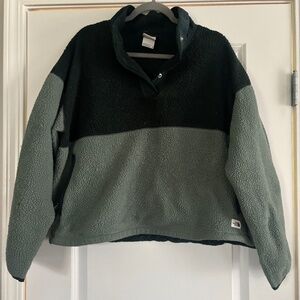 North Face Quarter two toned green button up Sherpa sweatshirt Womens Sz XL